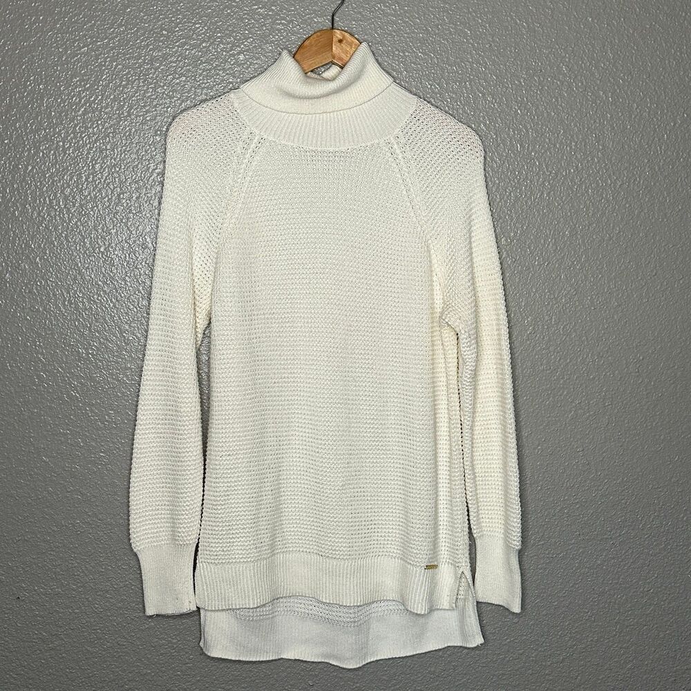 Michael Kors ivory waffle-knit turtleneck tunic sweater size small